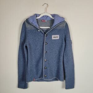 Almgwand Austria Jacket Mens EU38 Small Wool Blend Hood Alpine Blue Cardigan
